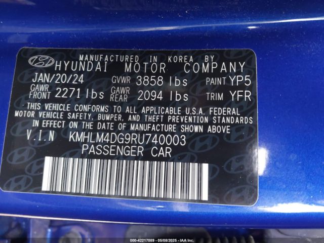 KMHLM4DG9RU740003 Hyundai ELANTRA SEL