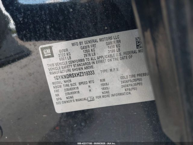 1GYKNDRSXHZ319333 Cadillac XT5 LUXURY