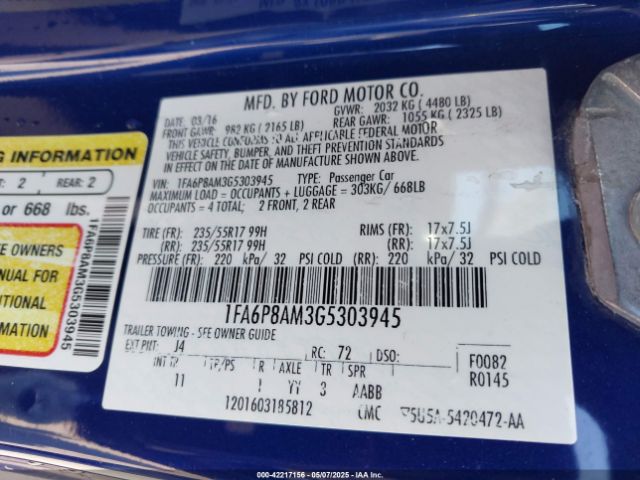 1FA6P8AM3G5303945 Ford Mustang V6