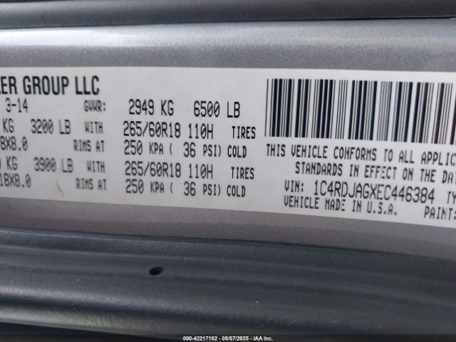 1C4RDJAGXEC446384 Dodge Durango Sxt