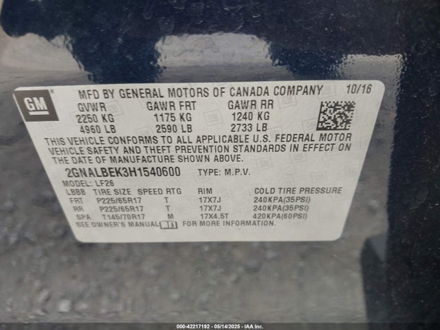 2GNALBEK3H1540600 Chevrolet EQUINOX LS