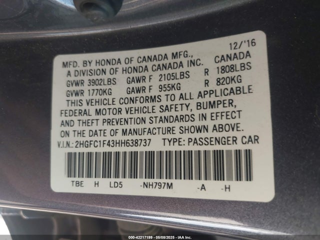 2HGFC1F43HH638737 Honda Civic Ex-t