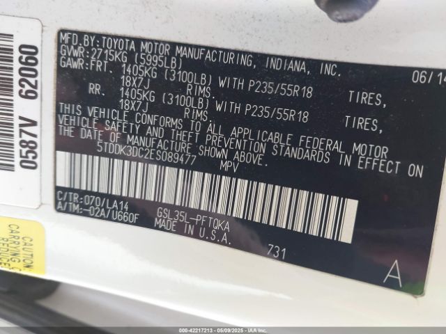 5TDDK3DC2ES089477 Toyota Sienna Xle/limited