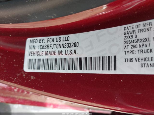 1C6SRFJT0NN333200 RAM 1500 Laramie  4x4 5'7 Box