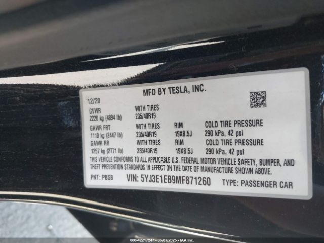2021 TESLA MODEL 3 5YJ3E1EB9MF871260 Photo 8