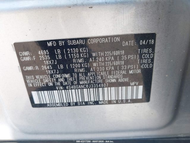 2018 SUBARU OUTBACK 4S4BSANC6J3354807 Photo 8