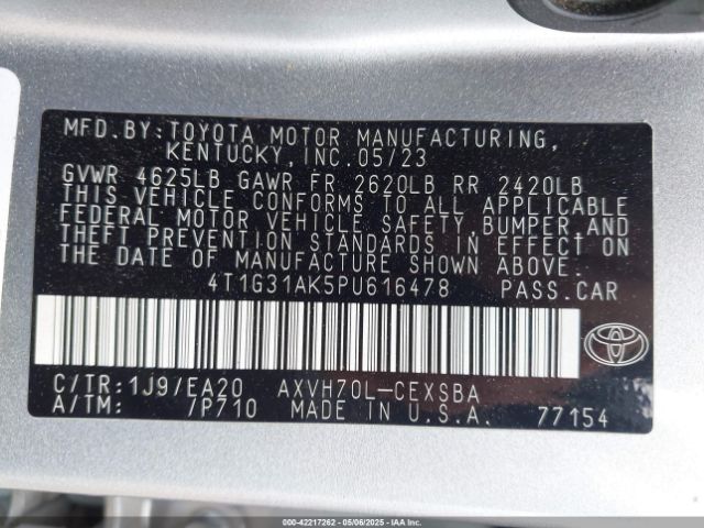 4T1G31AK5PU616478 Toyota Camry Se Hybrid
