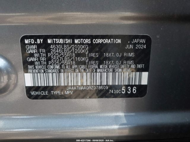 JA4ATWAA0RZ078609 Mitsubishi Eclipse Cross Se S-awc/sel S-awc