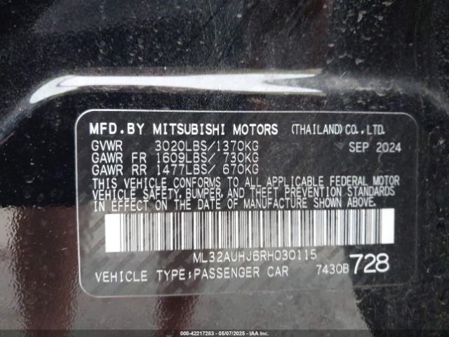 ML32AUHJ6RH030115 Mitsubishi Mirage Es/le