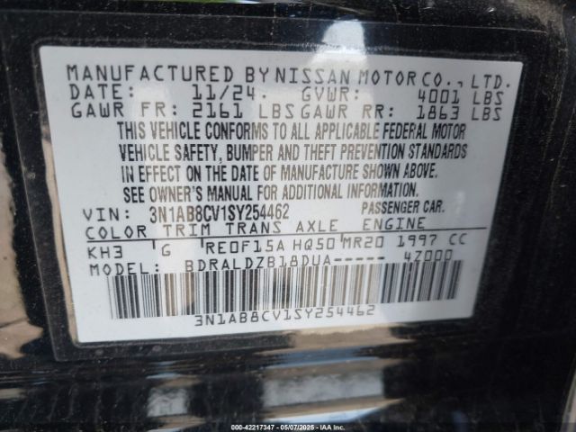 3N1AB8CV1SY254462 Nissan SENTRA SV
