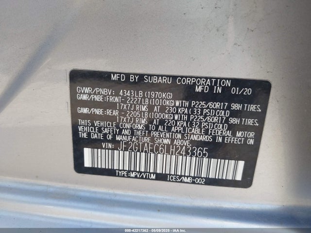 Subaru 2020 2020 JF2GTAEC6LH243365 Image 9