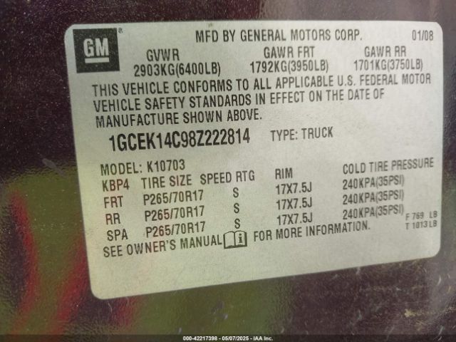 2008 CHEVROLET SILVERADO 1500 1GCEK14C98Z222814 Photo 8