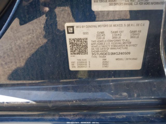 3GTU9DED3MG240509 GMC Sierra 1500 4wd  Short Box Slt