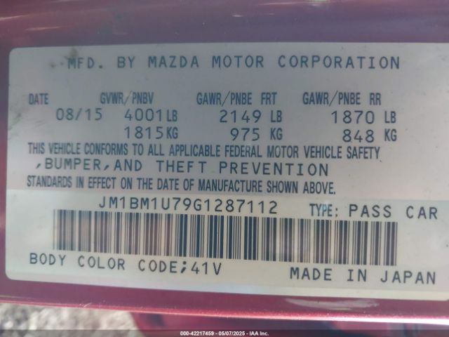 JM1BM1U79G1287112 Mazda MAZDA3