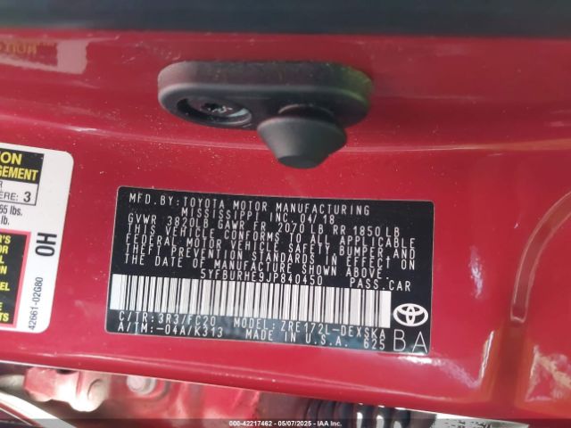 5YFBURHE9JP840450 Toyota COROLLA SE