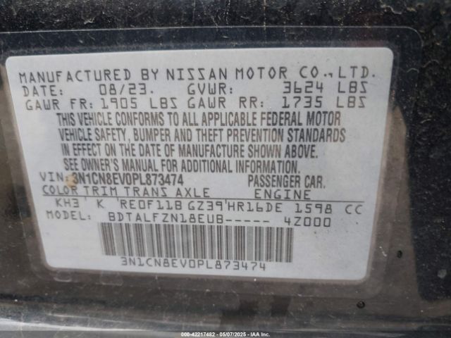 3N1CN8EV0PL873474 Nissan Versa 1.6 Sv Xtronic Cvt