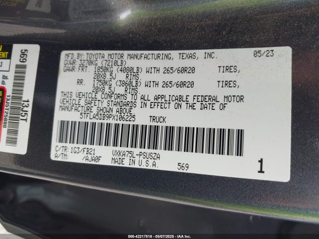 5TFLA5DB9PX106225 Toyota Tundra Sr5