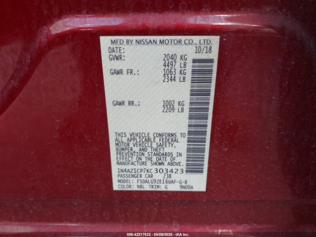 1N4AZ1CP7KC303423 Nissan Leaf Sl