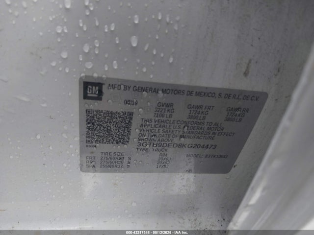 3GTU9DED8KG204473 GMC l84 - di, dfm, alum, gen 5, var 2