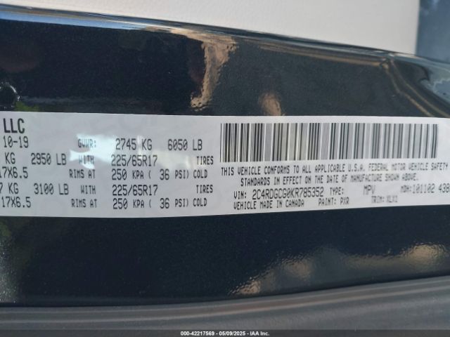 2C4RDGCG0KR785352 Dodge Grand Caravan Sxt