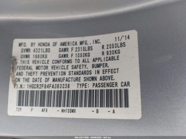 1HGCR2F84FA060038 Honda Accord Ex-l
