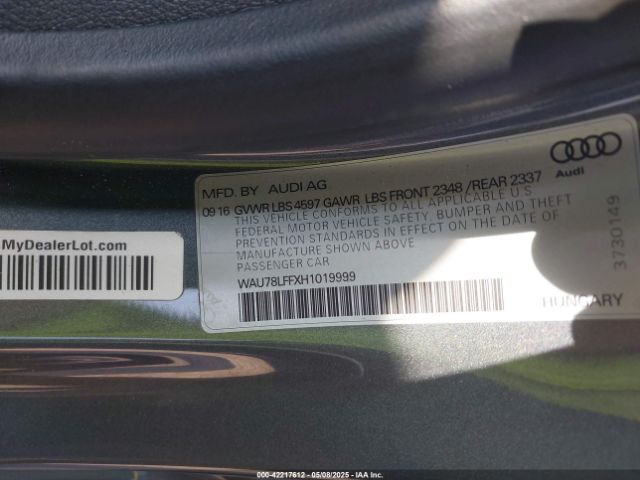 WAU78LFFXH1019999 Audi A3 2.0t Premium