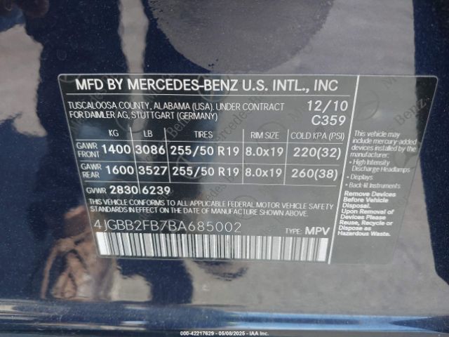2011 MERCEDES-BENZ ML 350 BLUETEC 4JGBB2FB7BA685002 Photo 8