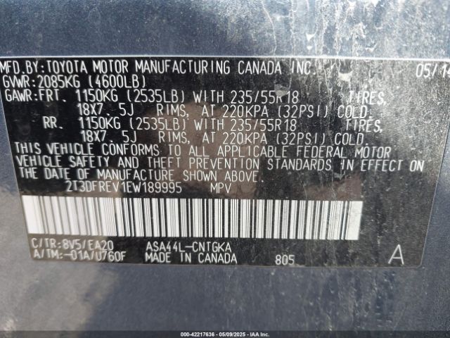 2T3DFREV1EW189995 Toyota Rav4 Limited
