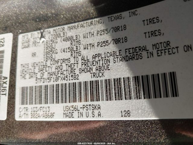 5TFDY5F10FX451582 Toyota Tundra Sr5 5.7l V8