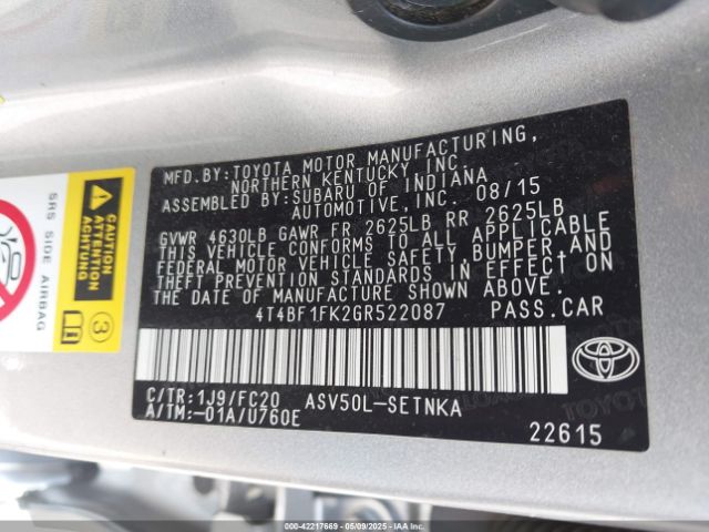 4T4BF1FK2GR522087 Toyota CAMRY LE