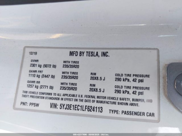5YJ3E1EC1LF624113 Tesla Model 3 Performance Dual Motor All-wheel Drive