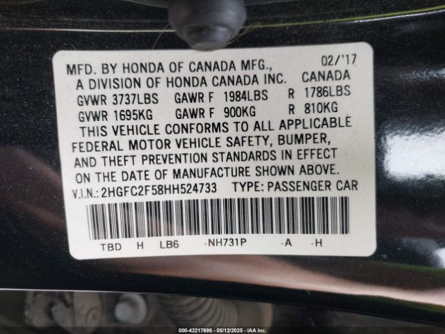 2HGFC2F58HH524733 Honda Civic Lx