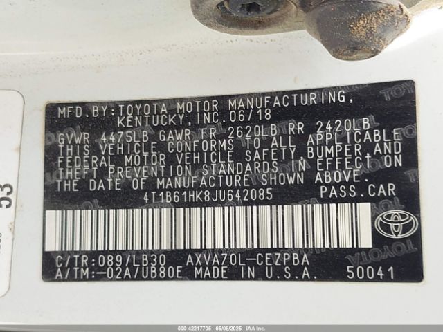 4T1B61HK8JU642085 Toyota a25a-fks