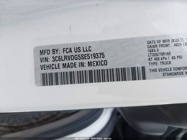 3C6LRVDG5SE519375 RAM Promaster 2500 Tradesman High Roof 159 Wb W/pass Seat