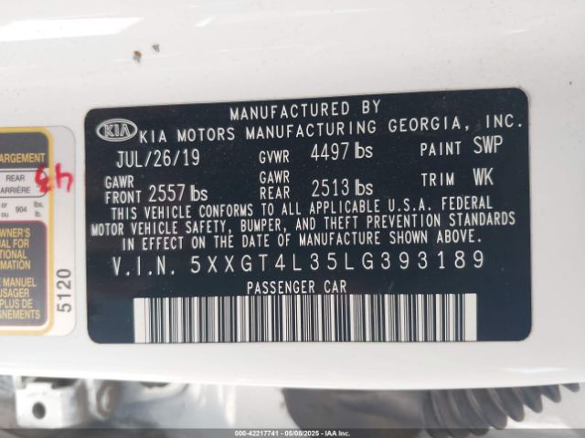 5XXGT4L35LG393189 KIA Optima Lx