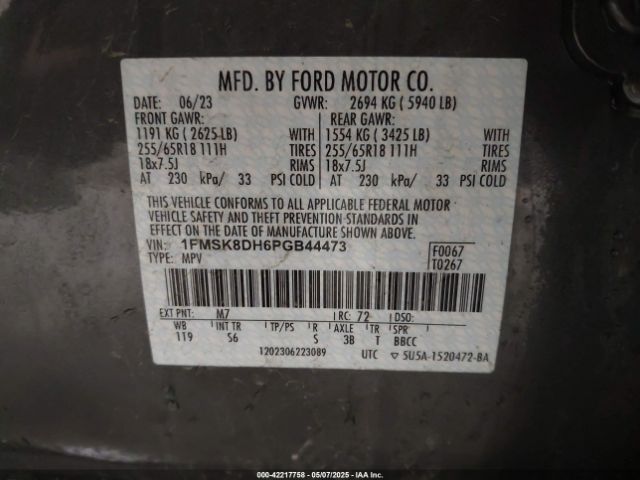 1FMSK8DH6PGB44473 Ford EXPLORER XLT