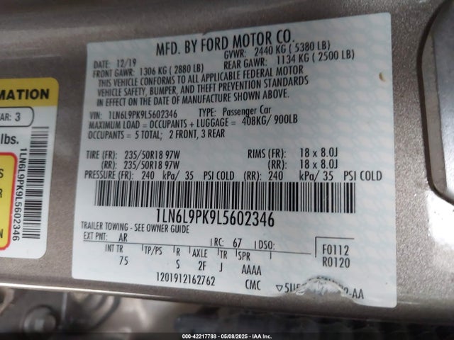 1LN6L9PK9L5602346 Lincoln 3.7l tivct