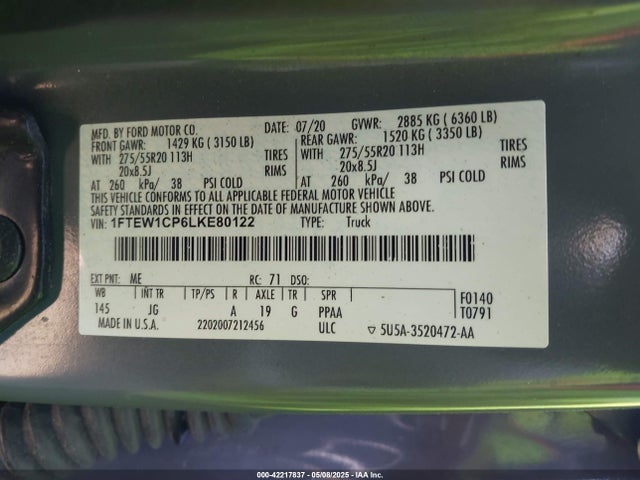 1FTEW1CP6LKE80122 Ford 2.7l-4v