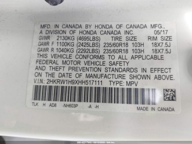 2HKRW1H9XHH517111 Honda Cr-v Touring