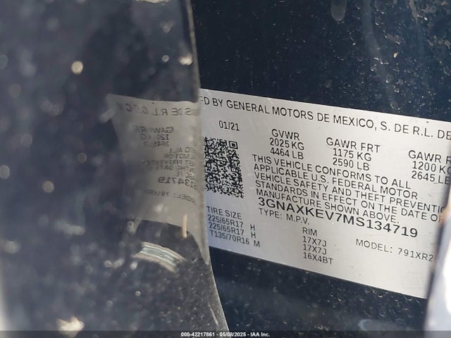 3GNAXKEV7MS134719 Chevrolet Equinox Fwd Lt