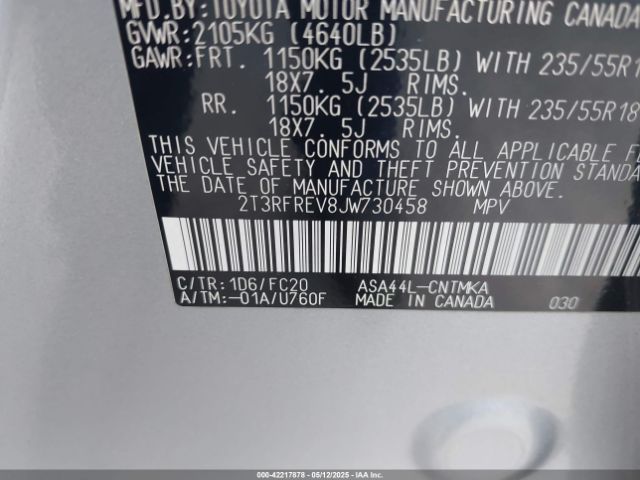 2T3RFREV8JW730458 Toyota Rav4 Adventure