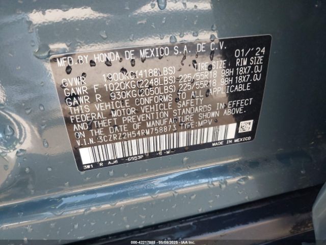 3CZRZ2H54RM758873 Honda Hr-v Awd Sport/awd Sport W/o Bsi