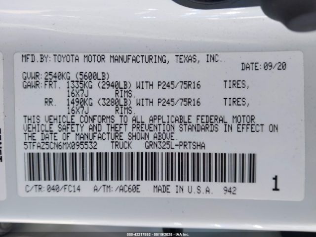 5TFAZ5CN6MX095532 Toyota Tacoma Sr5 V6