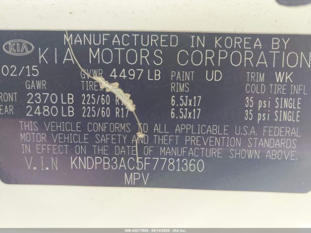 KNDPB3AC5F7781360 KIA Sportage Lx