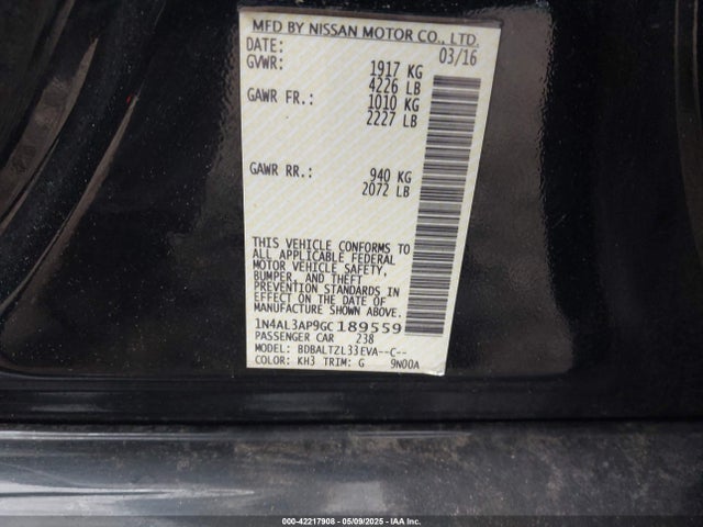 1N4AL3AP9GC189559 Nissan Altima 2.5 Sl