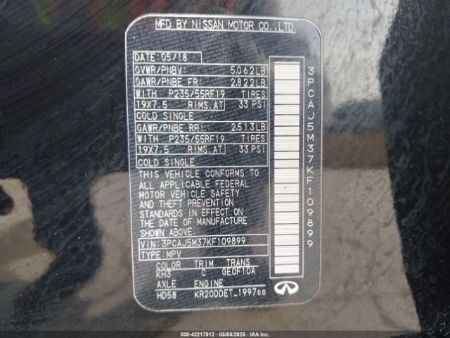 3PCAJ5M37KF109899 Infiniti Qx50 Pure