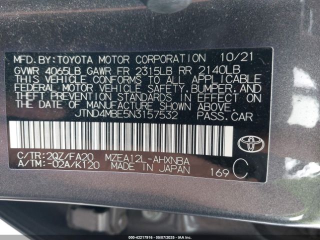 JTND4MBE5N3157532 Toyota COROLLA SE