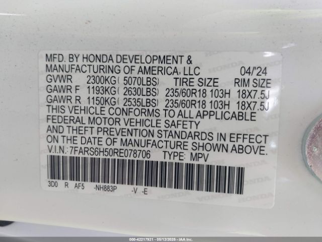 7FARS6H50RE078706 Honda Cr-v Hybrid Sport