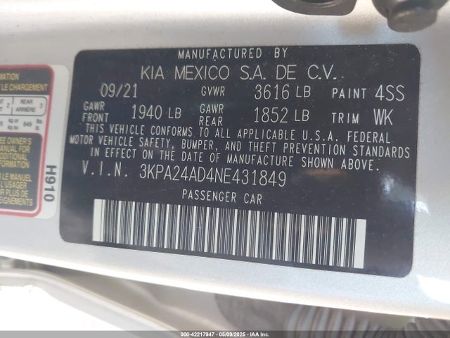 3KPA24AD4NE431849 KIA mpi gamma ii