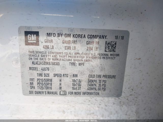 KL4CJASB9KB768365 Buick Encore Fwd Preferred